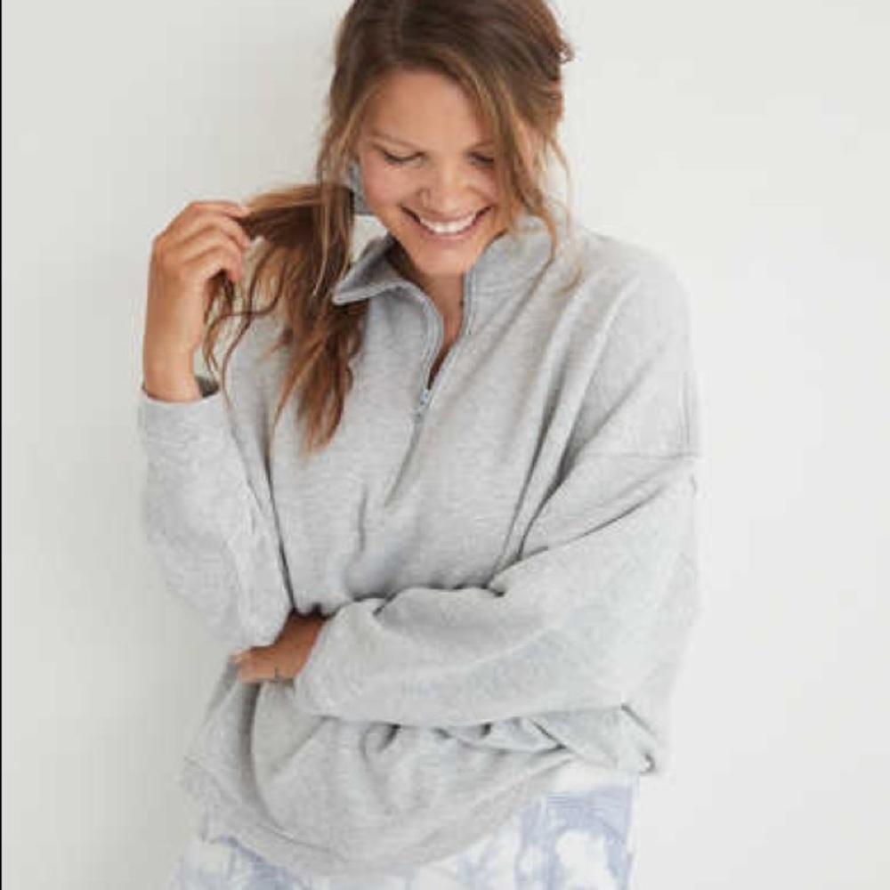 Aerie gray half zip super cozy sweatshirt